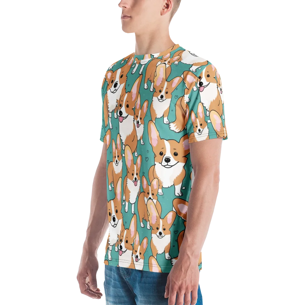 Corgi Carnival on Men's Crew Neck T-Shirt — Left