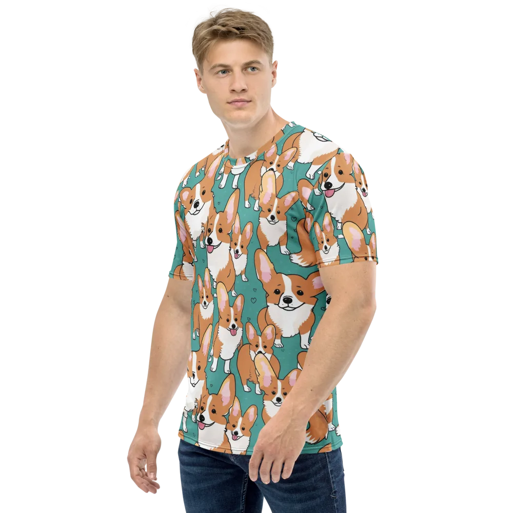 Corgi Carnival on Men's Crew Neck T-Shirt — Left