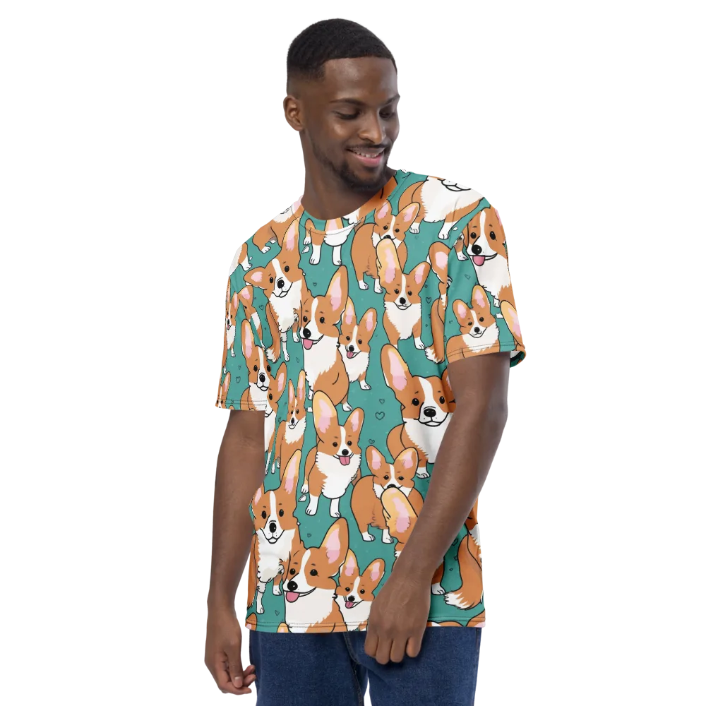 Corgi Carnival on Men's Crew Neck T-Shirt — Left