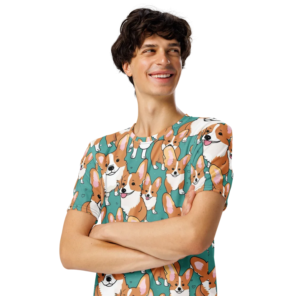 Corgi Carnival on Men's Crew Neck T-Shirt — Left Front