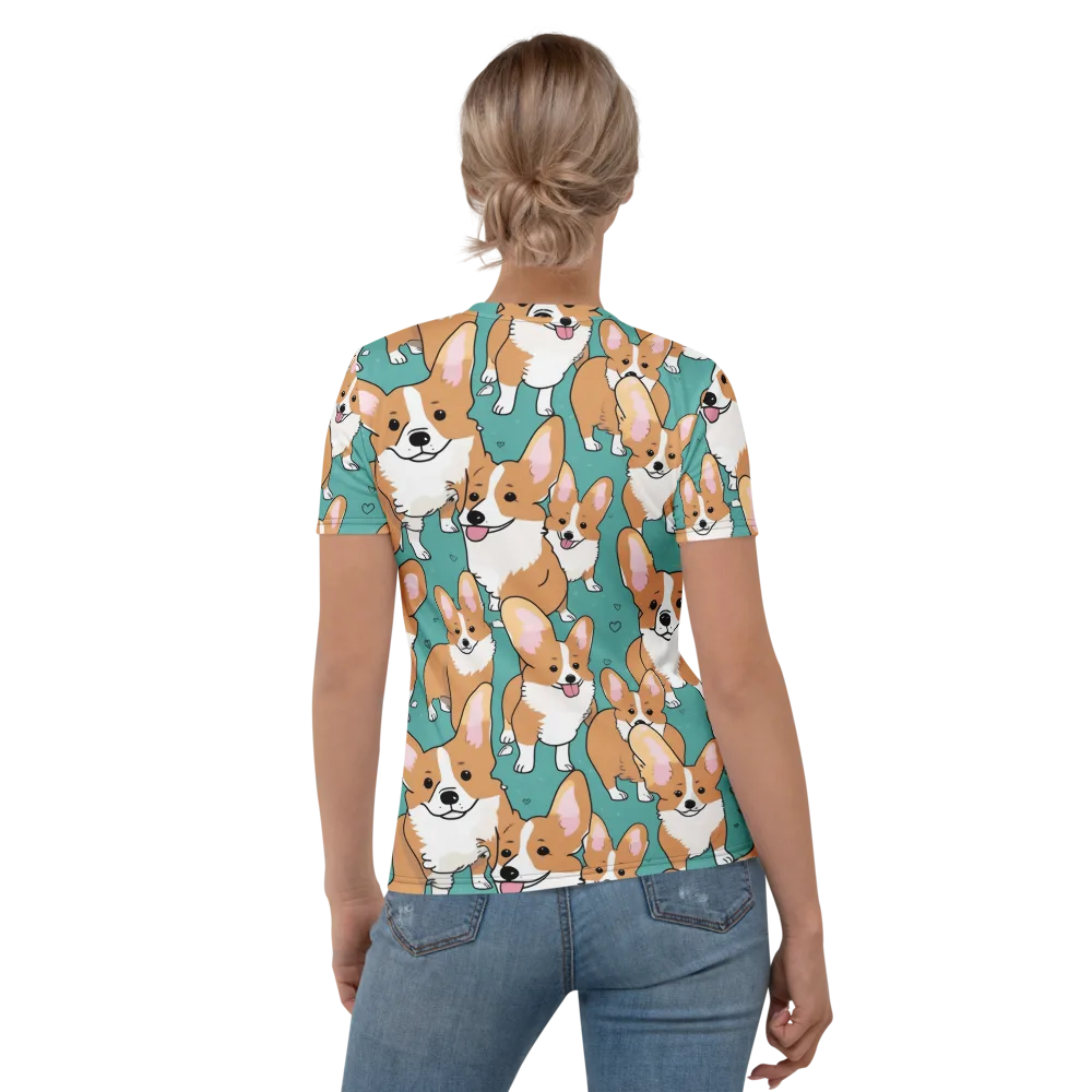 Corgi Carnival on Women's Crew Neck T-Shirt — Back