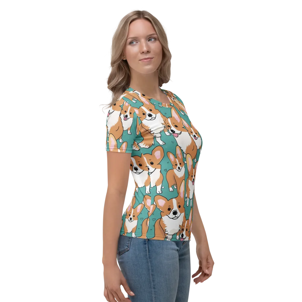 Corgi Carnival on Women's Crew Neck T-Shirt — Right