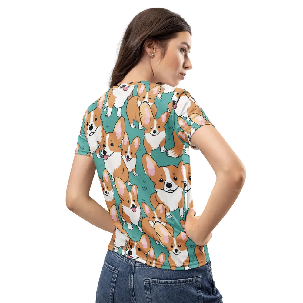 Corgi Carnival on Women's Crew Neck T-Shirt — Back