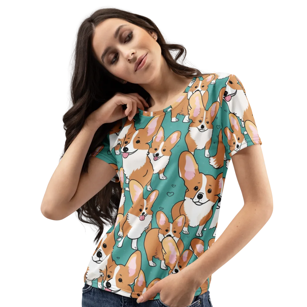 Corgi Carnival on Women's Crew Neck T-Shirt — Left Front