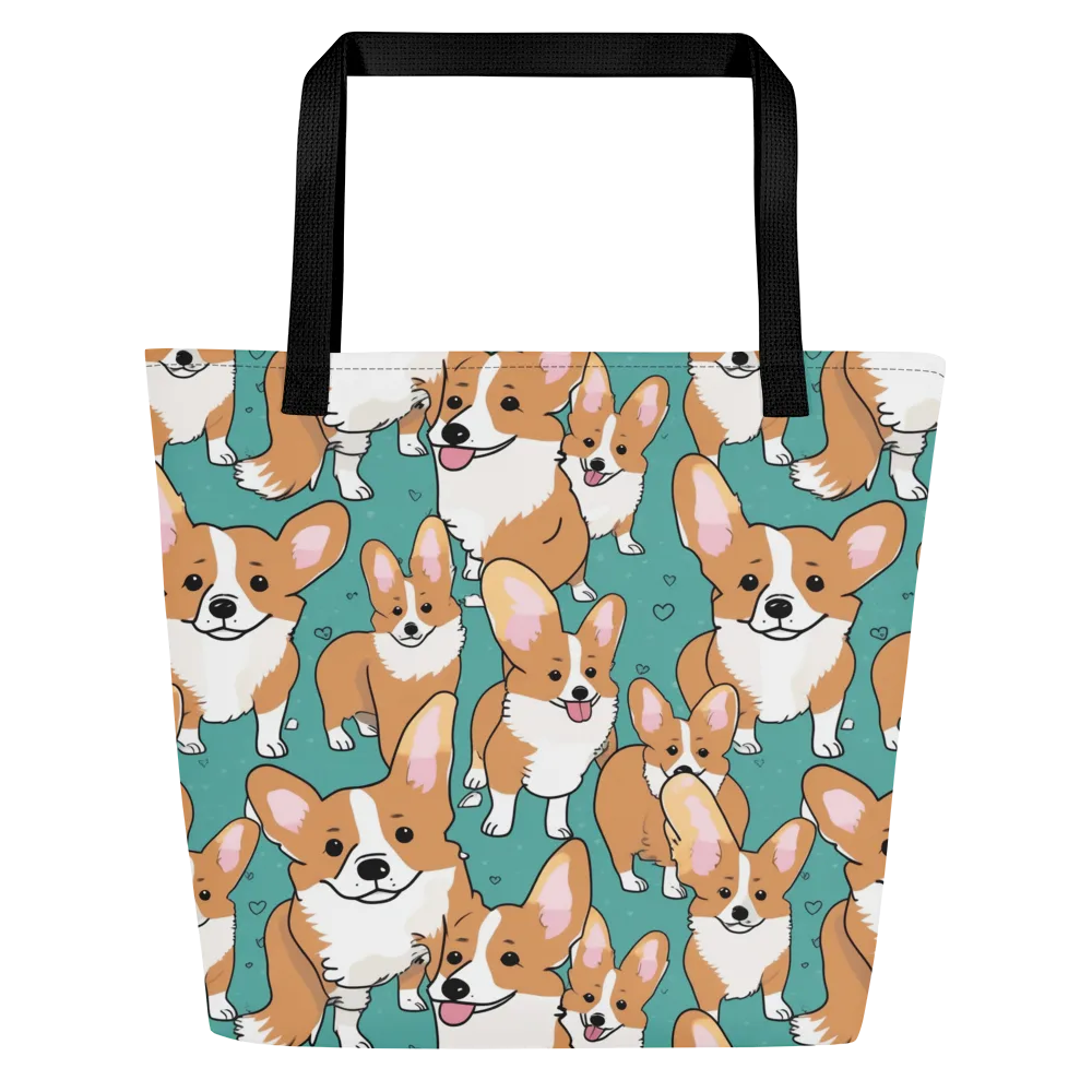 Corgi Carnival on Large Tote Bag W/ Pocket — Front