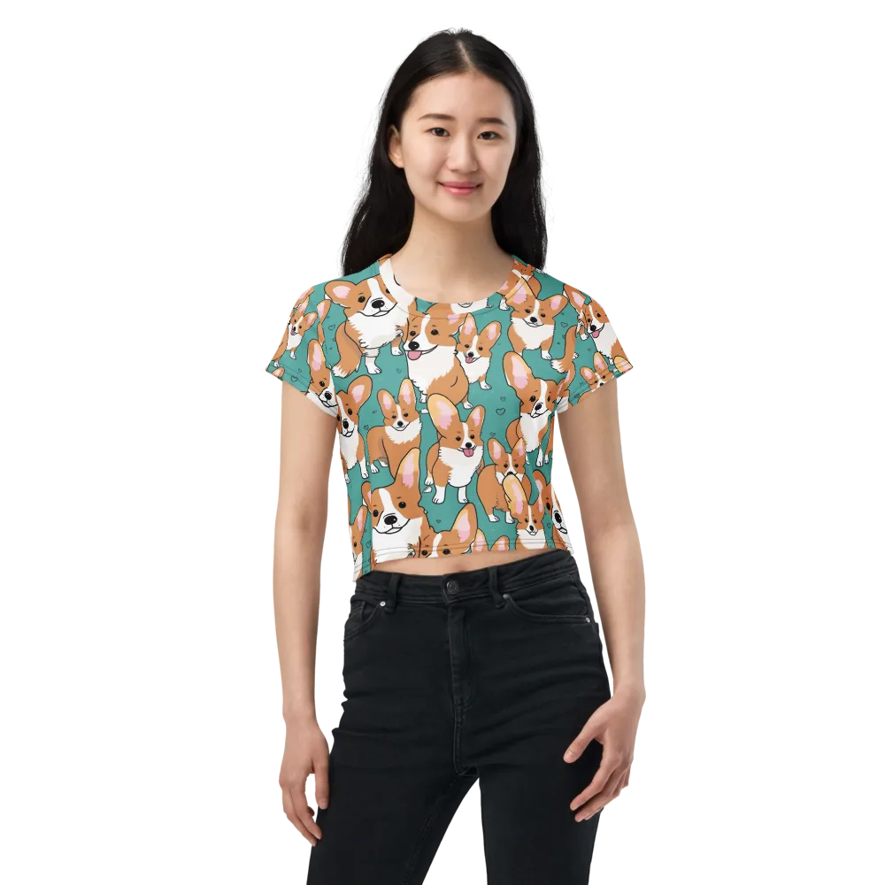 Corgi Carnival on Crop Tee — Front