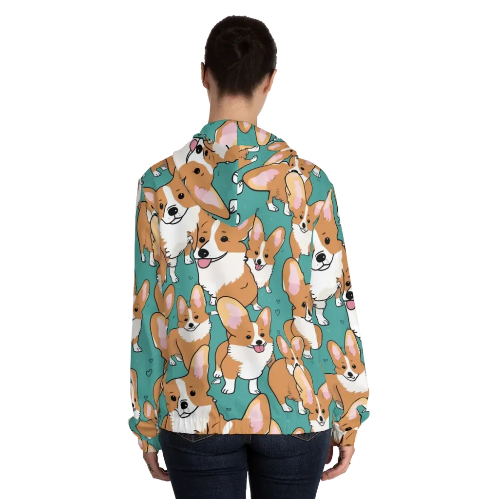 Corgi Carnival on Women's Full-Zip Hoodie — Back On Person