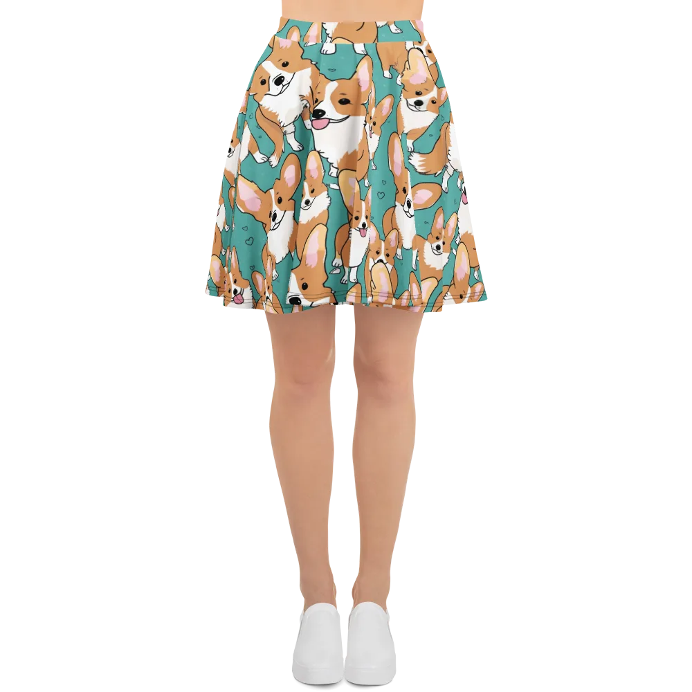 Corgi Carnival on Skater Skirt — Front