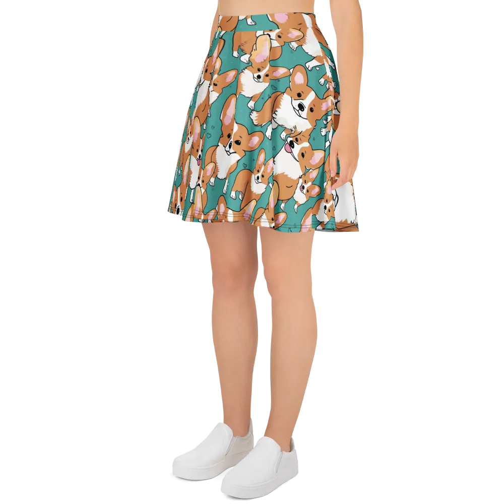 Corgi Carnival on Skater Skirt — Left