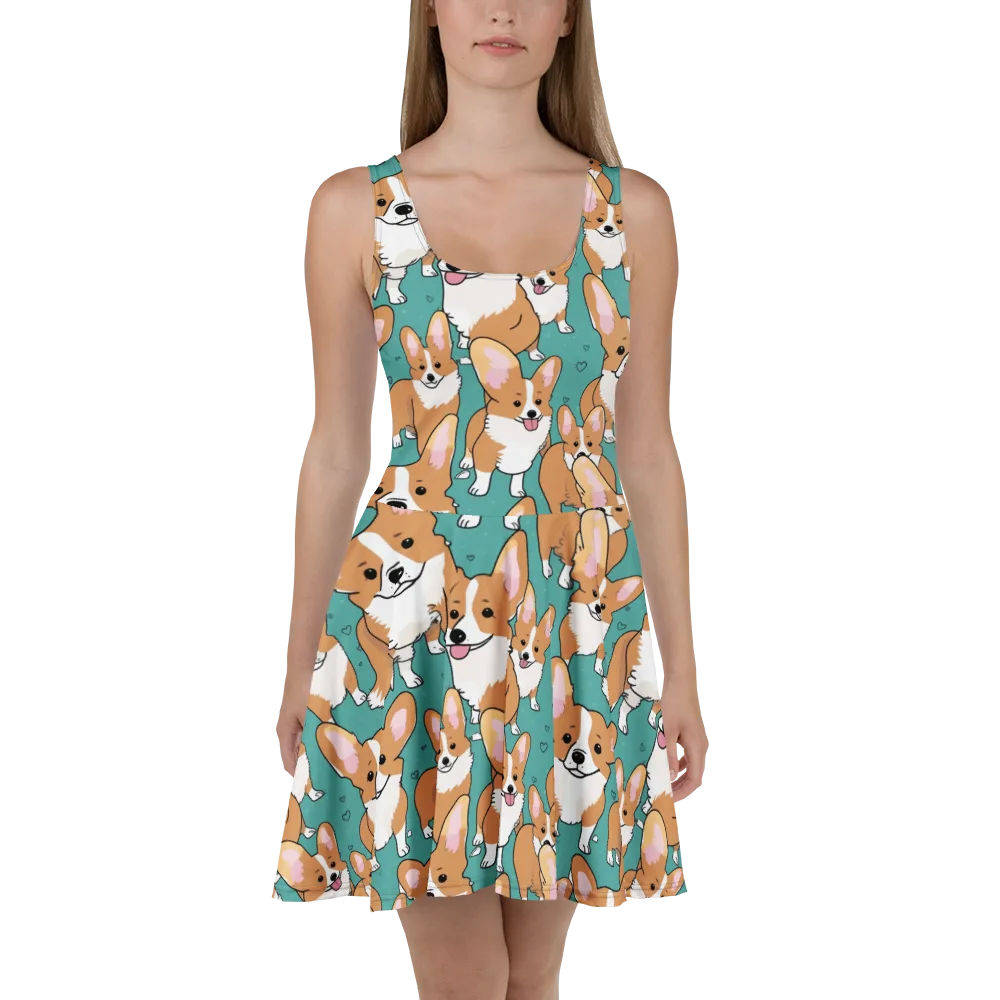 Corgi Carnival on Skater Dress — Front