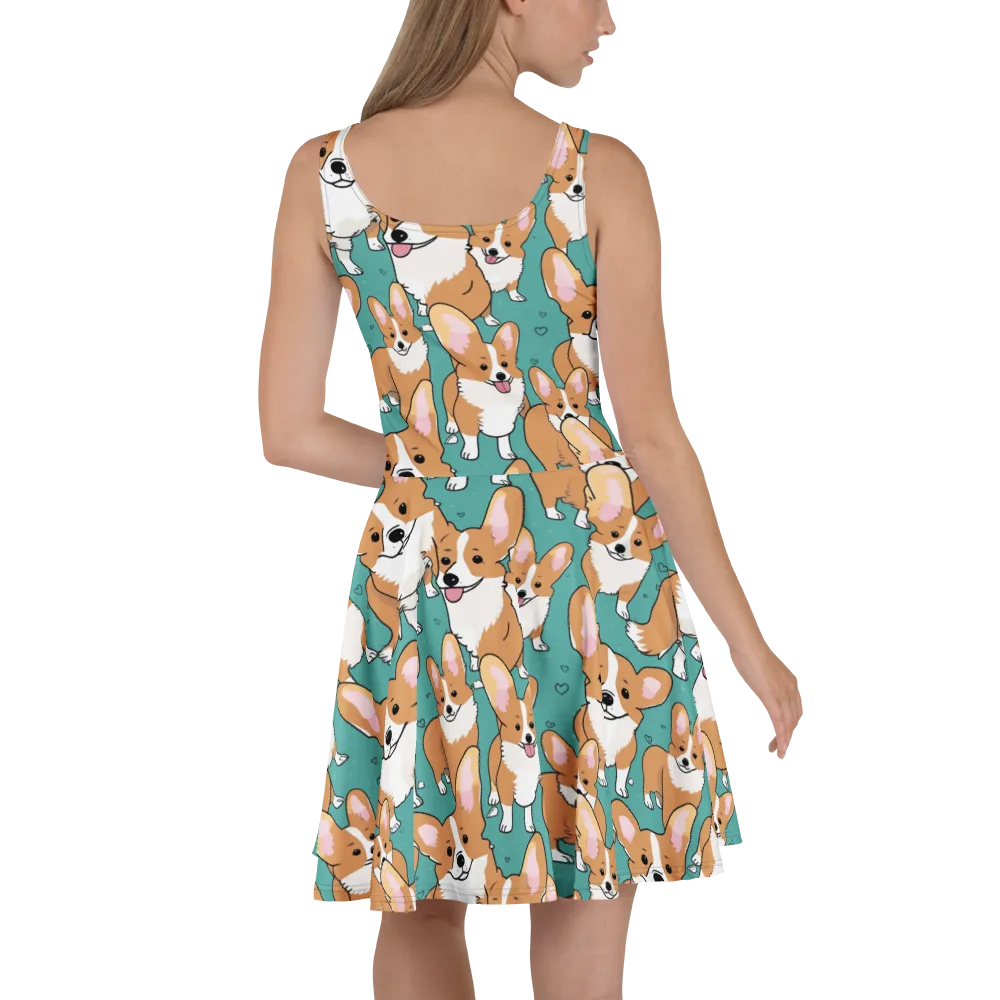 Corgi Carnival on Skater Dress — Back