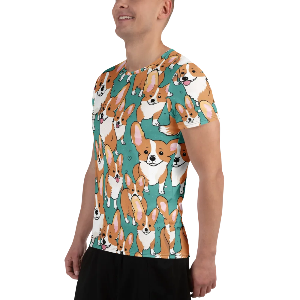 Corgi Carnival on Men's Athletic T-Shirt — Left