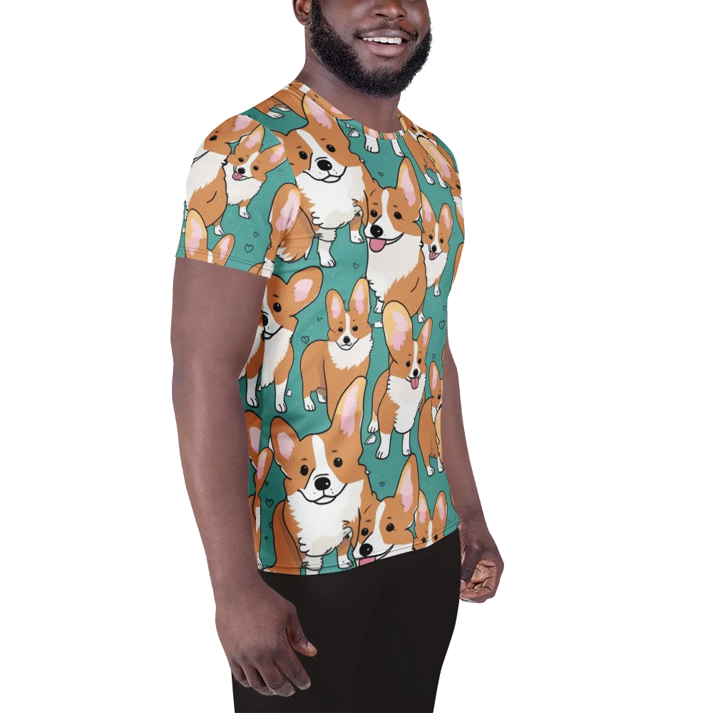 Corgi Carnival on Men's Athletic T-Shirt — Right