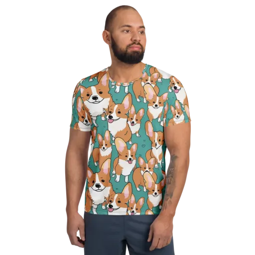 Corgi Carnival on a Men's Athletic T-Shirt