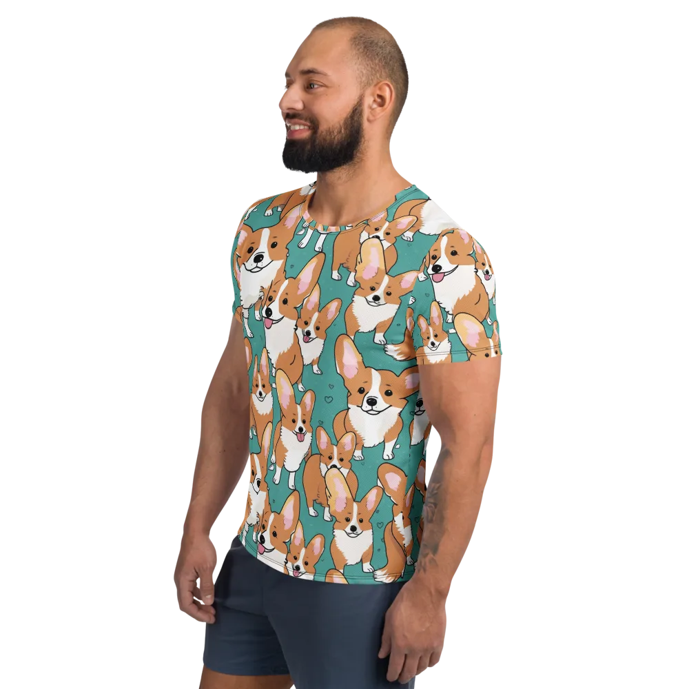 Corgi Carnival on Men's Athletic T-Shirt — Left
