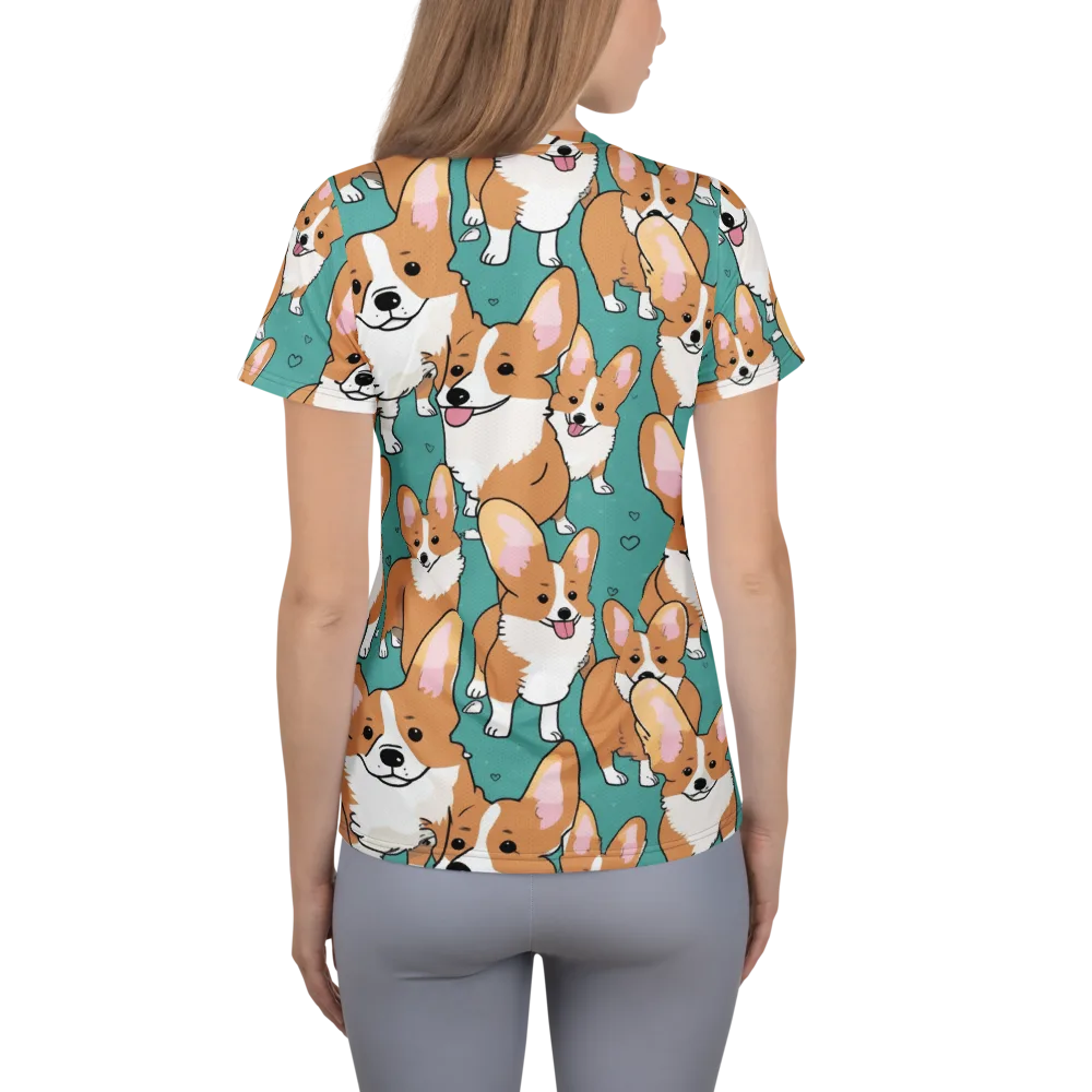 Corgi Carnival on Women's Athletic T-Shirt — Back