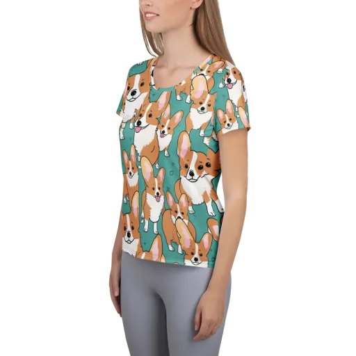 Corgi Carnival on a Women's Athletic T-Shirt