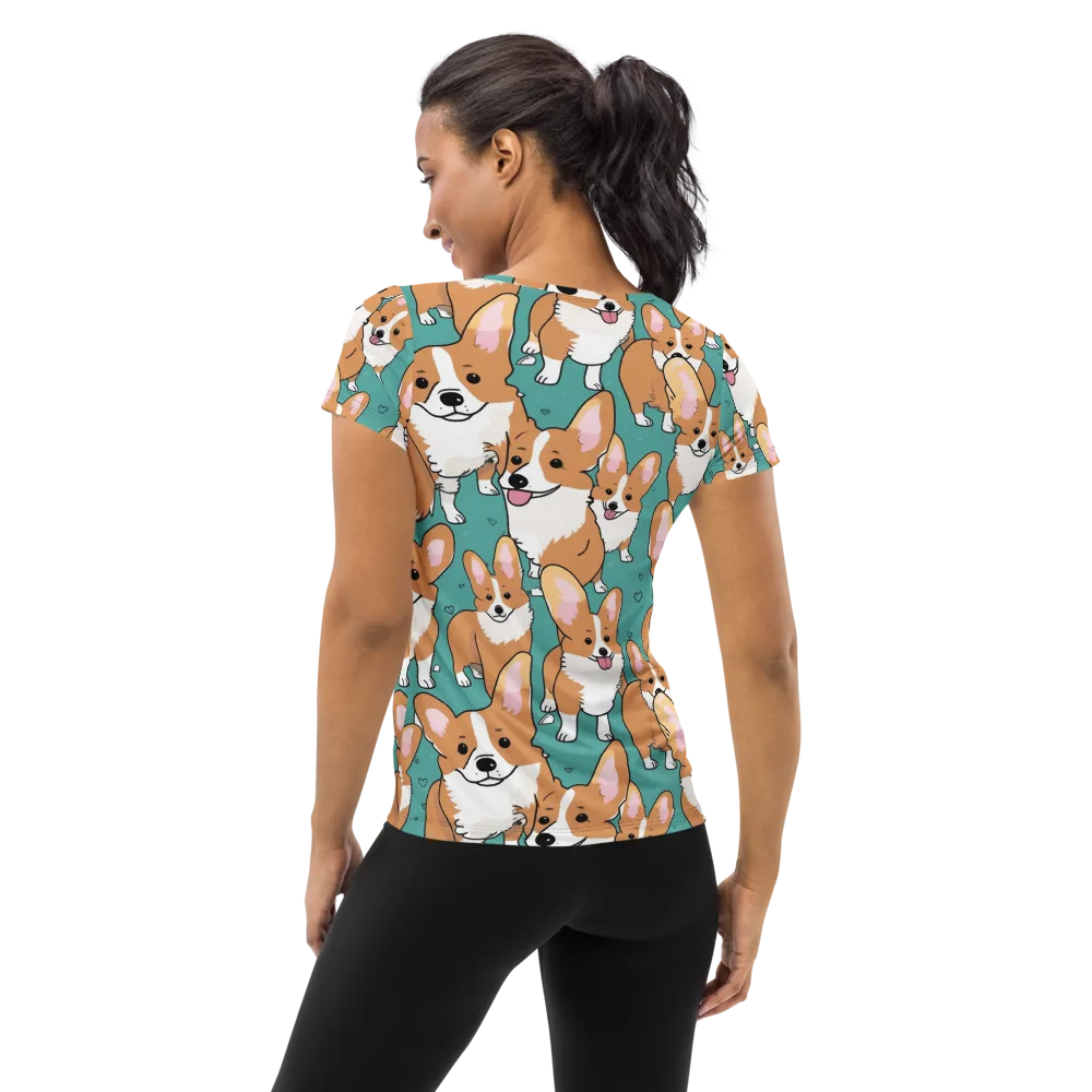 Corgi Carnival on Women's Athletic T-Shirt — Back