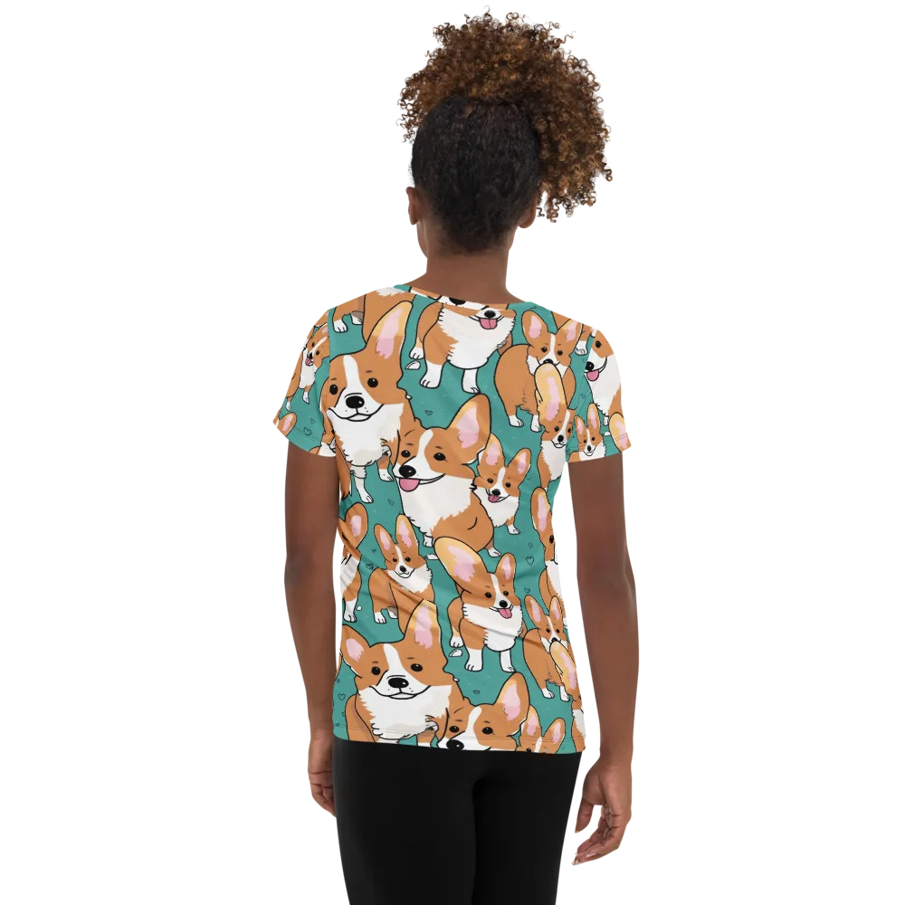 Corgi Carnival on Women's Athletic T-Shirt — Back