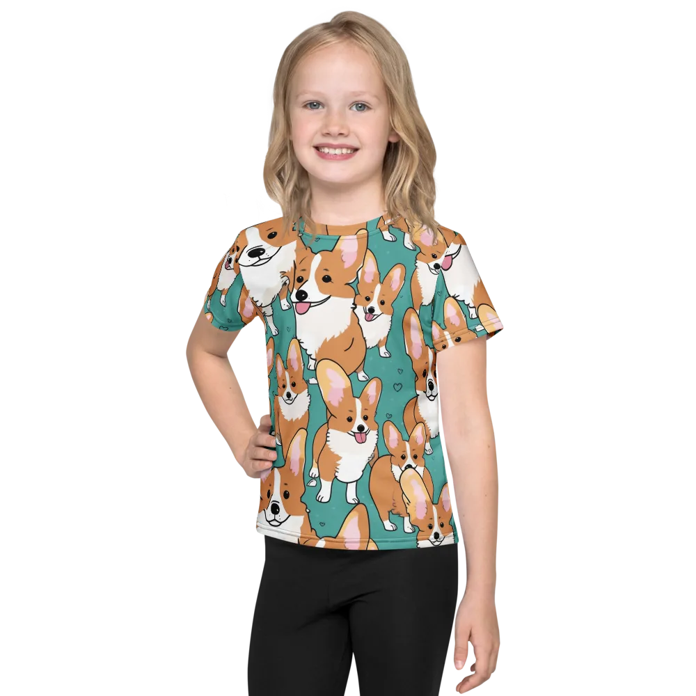 Corgi Carnival on Kids Crew Neck T-Shirt — Front