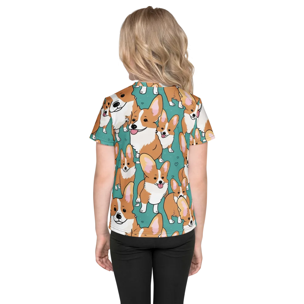 Corgi Carnival on Kids Crew Neck T-Shirt — Back
