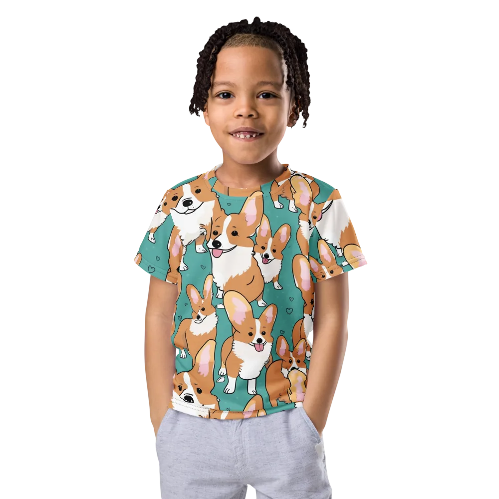 Corgi Carnival on Kids Crew Neck T-Shirt — Front
