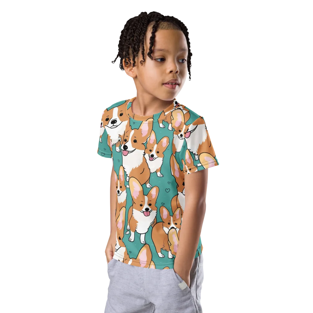 Corgi Carnival on Kids Crew Neck T-Shirt — Left Front