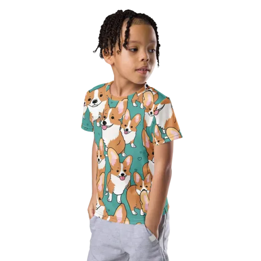 Corgi Carnival on a Kids Crew Neck T-Shirt