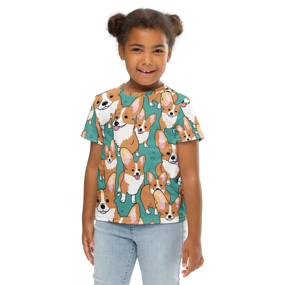 Corgi Carnival on Kids Crew Neck T-Shirt — Front