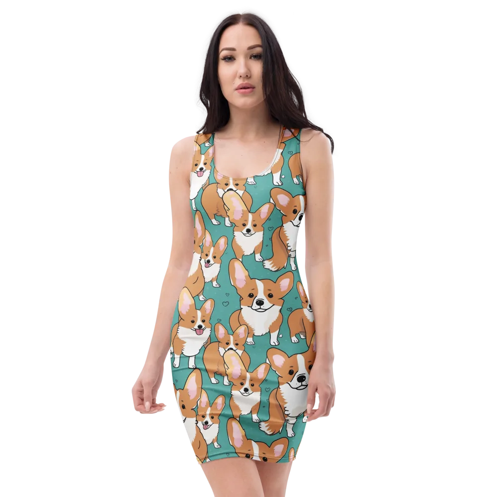 Corgi Carnival on Bodycon Dress — Front