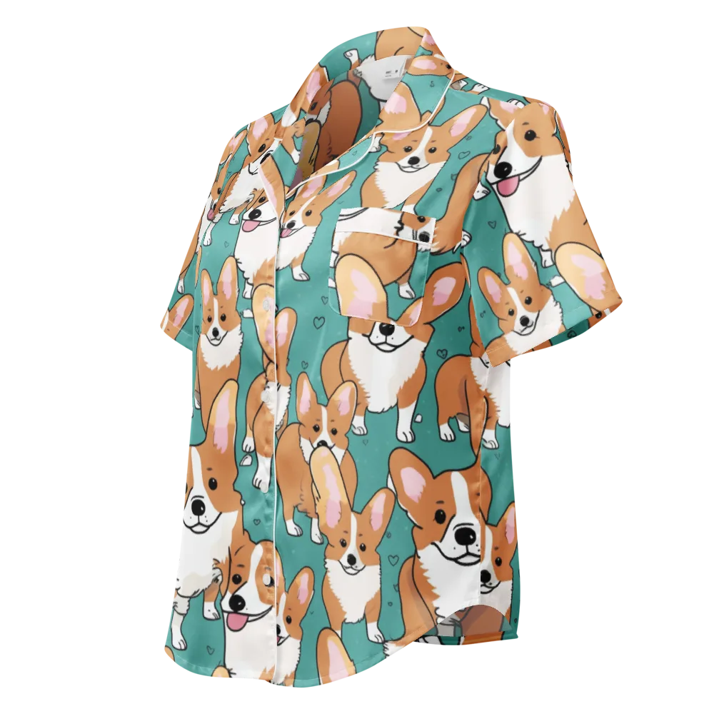 Corgi Carnival on Women's Short Sleeve Pajama Top — Left Front