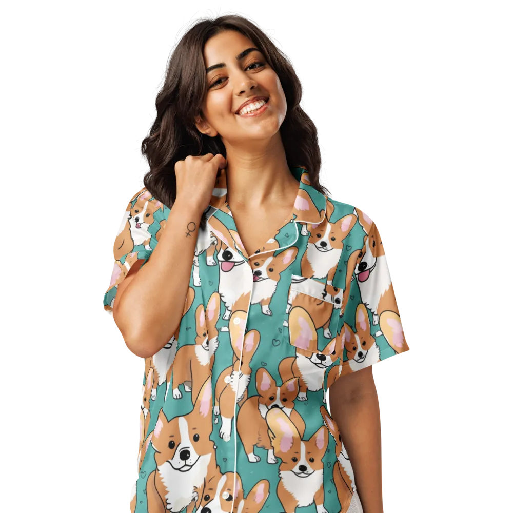 Corgi Carnival on Women's Short Sleeve Pajama Top — Front