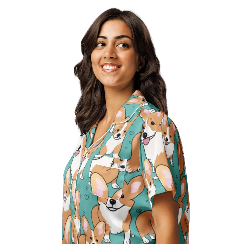 Corgi Carnival on Women's Short Sleeve Pajama Top — Left Front
