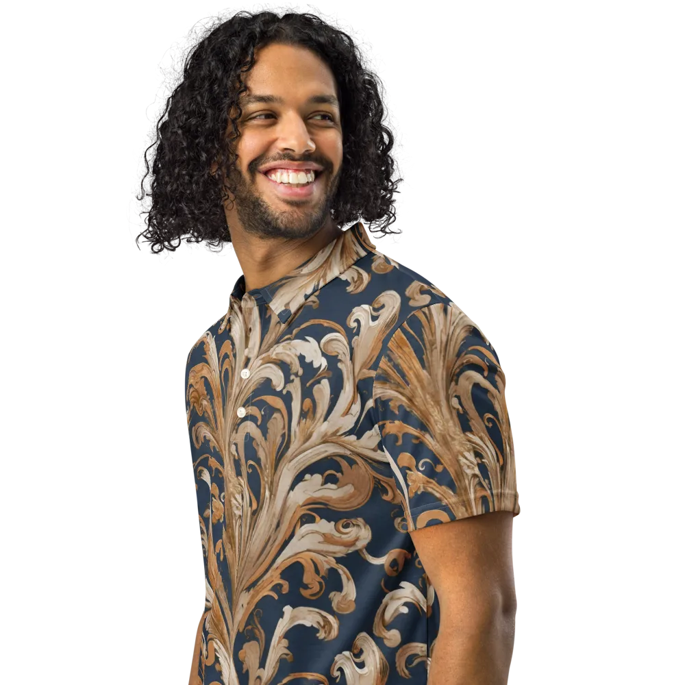 Gilded Flourish on Men's Slim Fit Polo Shirt — Left Front
