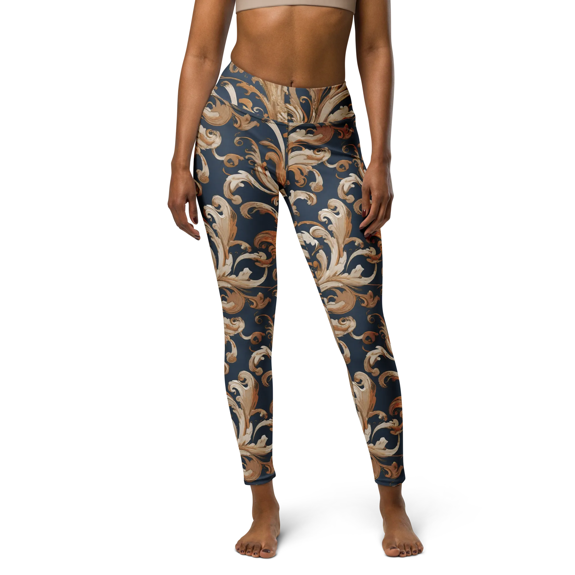 Gilded Flourish on Yoga Leggings — Front