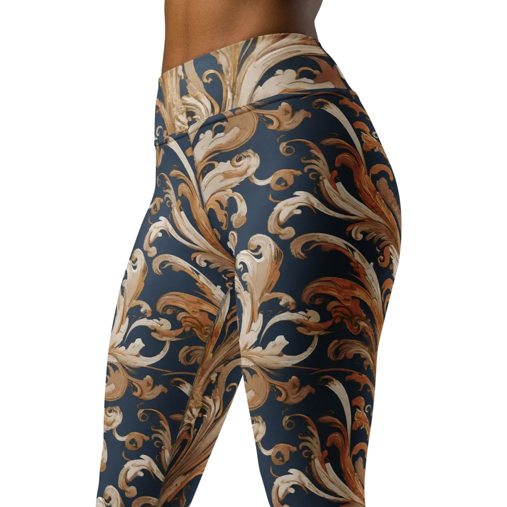 Gilded Flourish on Yoga Leggings — Left Front