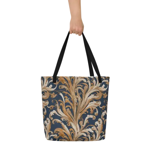 Gilded Flourish on a Large Tote Bag W/ Pocket