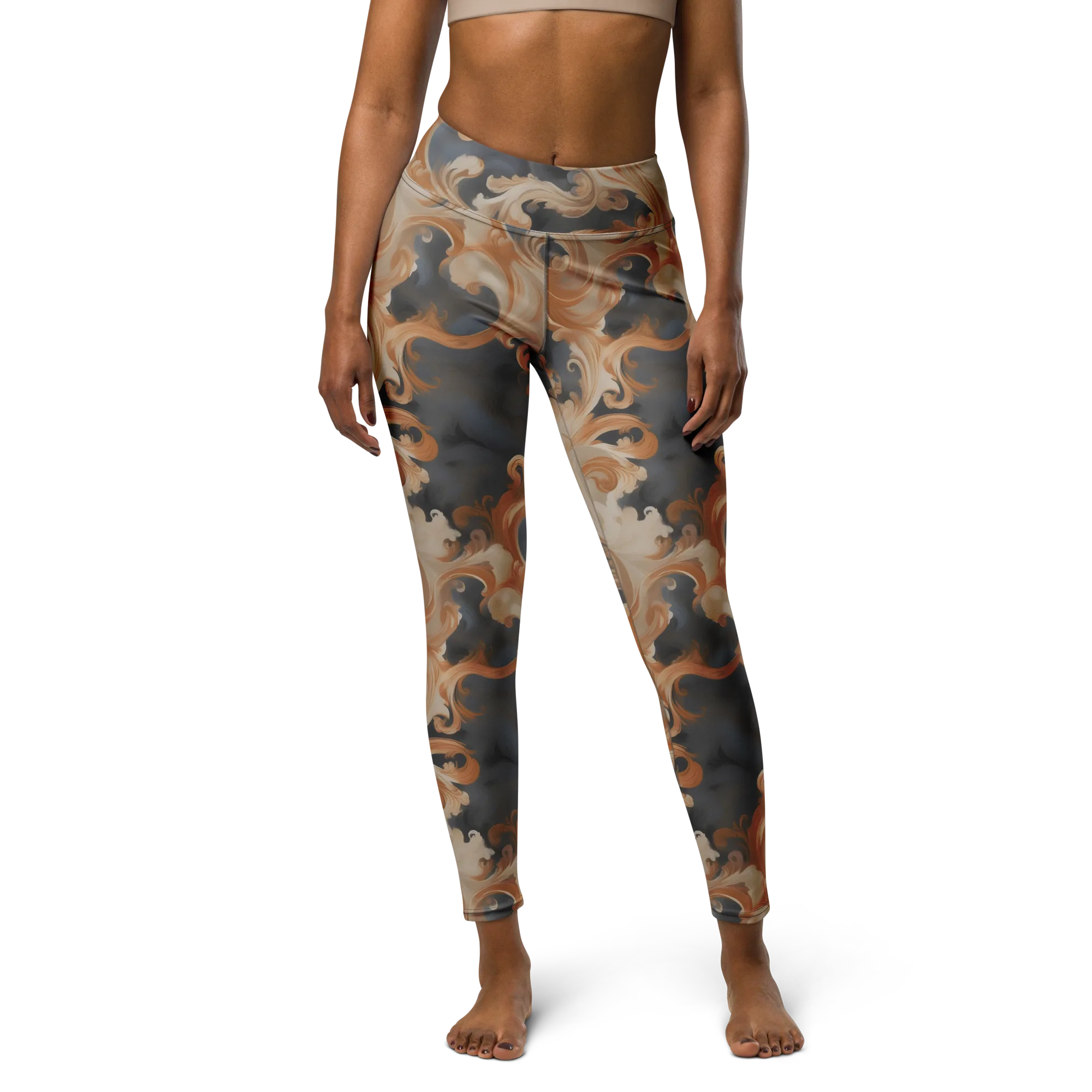 Baroque Smoke on Yoga Leggings — Front