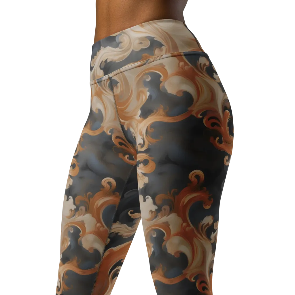 Baroque Smoke on Yoga Leggings — Left Front