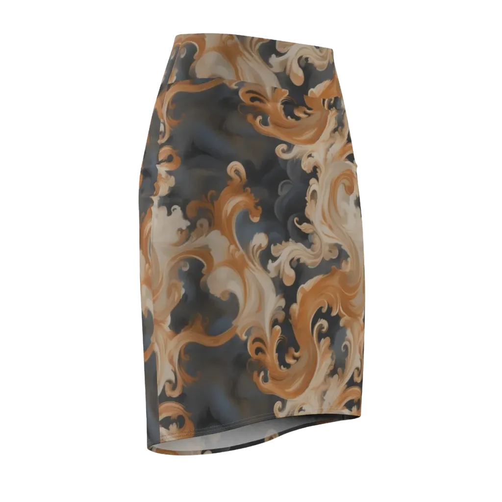 Baroque Smoke on Pencil Skirt — Front Side