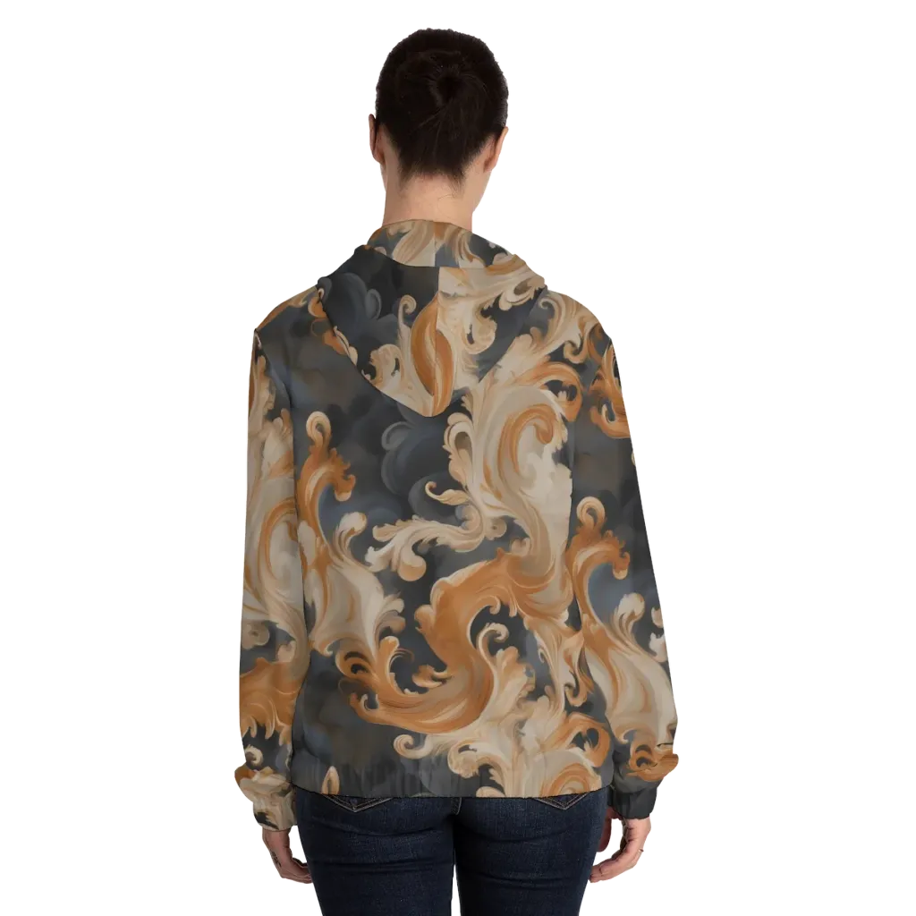 Baroque Smoke on Women's Full-Zip Hoodie — Back On Person
