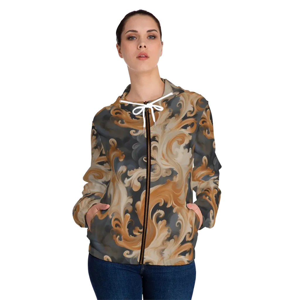 Baroque Smoke on Women's Full-Zip Hoodie — Front On Person
