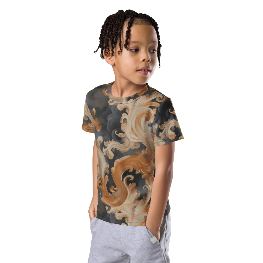 Baroque Smoke on Kids Crew Neck T-Shirt — Left Front