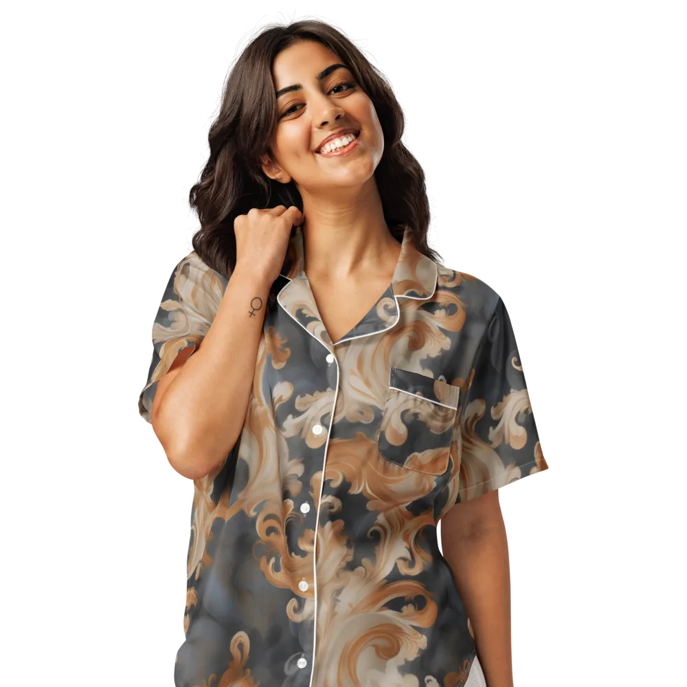 Baroque Smoke on Women's Short Sleeve Pajama Top — Front