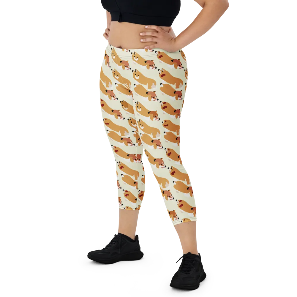 Butterscotch Pups on Capri Leggings — Front