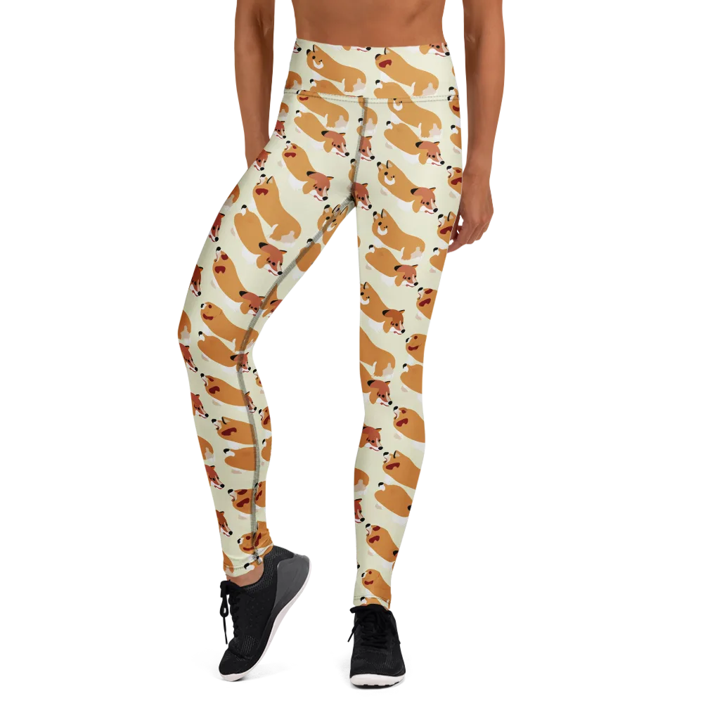 Butterscotch Pups on Yoga Leggings — Front