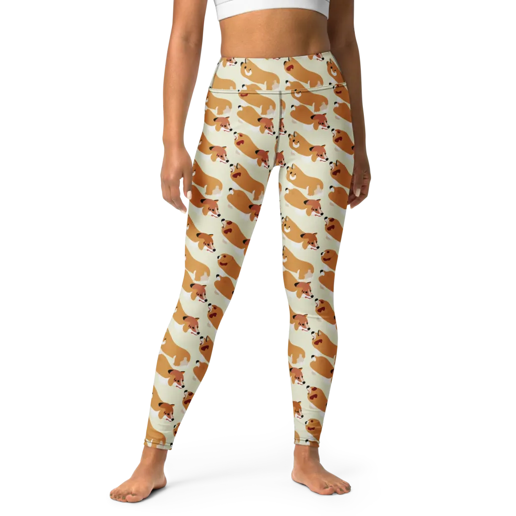Butterscotch Pups on Yoga Leggings — Front