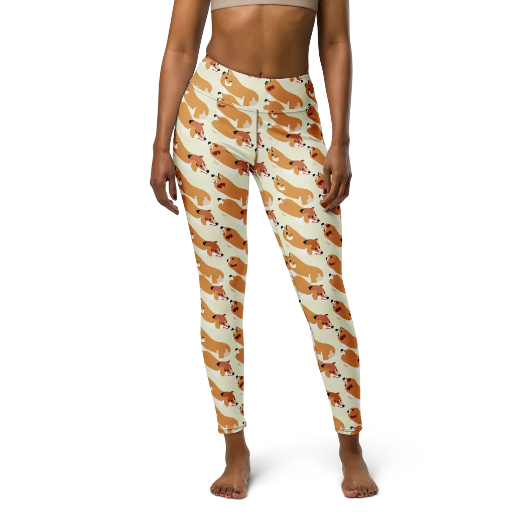Butterscotch Pups on Yoga Leggings — Front