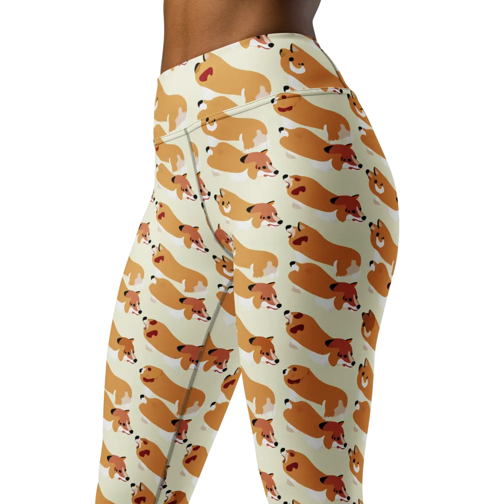 Butterscotch Pups on Yoga Leggings — Left Front