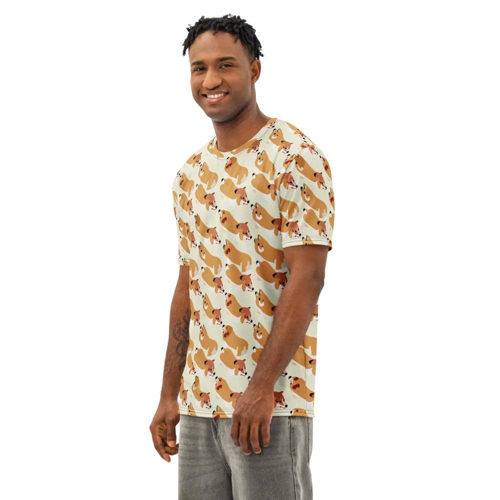 Butterscotch Pups on Men's Cotton Crew Neck T-Shirt — Left Front